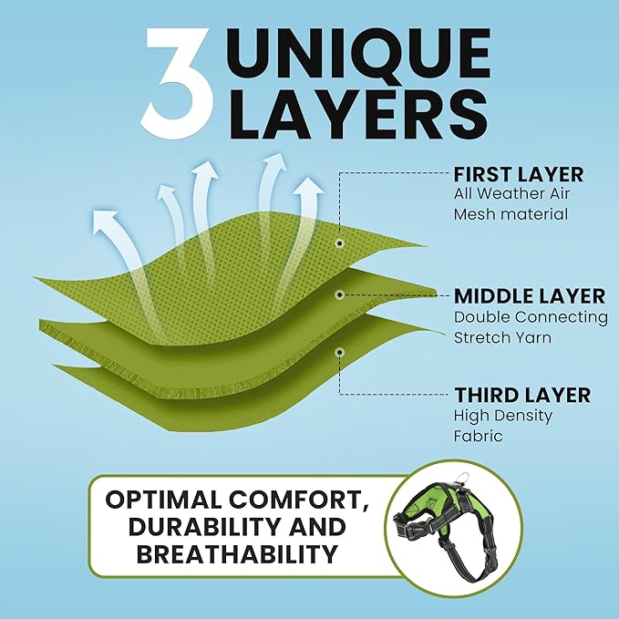 No Pull Reflective Adjustable Dog Harness With Handle- Comfortable Soft All Weather Mesh, Easy On Puppy Harness For Small Medium and Large Dogs (Green) X-Large