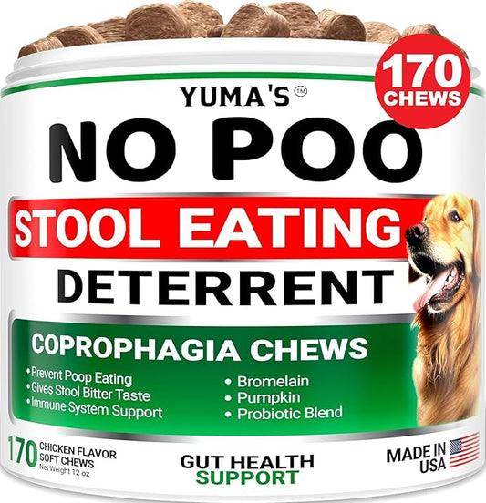 No Poo Chews for Dogs - 170 Ct - Coprophagia No Poop Eating Deterrent for Dogs - Stop Eating Poop for Canine - Probiotics & Digestive Enzymes Supplement - Made in USA