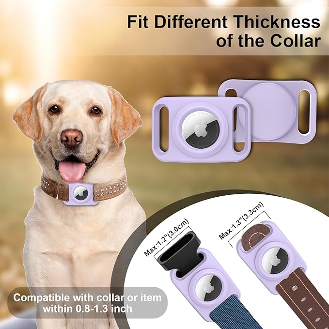 SANKALA Airtag Dog Collar Holder, [2 Pack] Waterproof Dog Airtag Holder, Silicone Full Body Covered Anti-Lost Protective Apple Air Tag Holder for Pet Collar - Fits All Width Collars, Purple