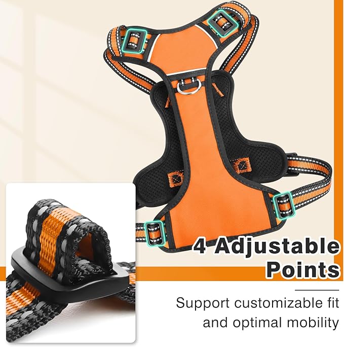 WINSEE Dog Harness No Pull, Adjustable Pet Vest with Front/Back Leash Clips, Reflective Soft Padded Dog Harness for Large Dogs, Easy Control Handle for Walking