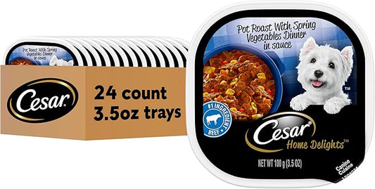 Cesar Home Delights Adult Wet Dog Food, Pot Roast with Spring Vegetables Dinner in Sauce, 3.5 oz. (24 Count, Pack of 1)