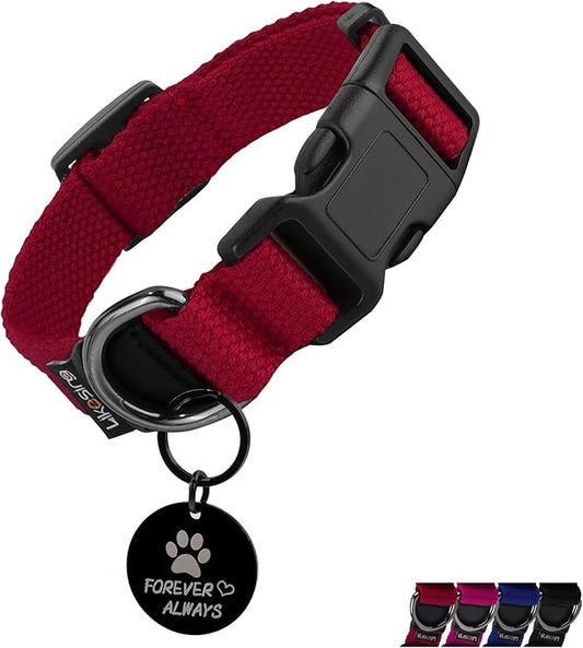 Cotton Soft Dog Collar, Quick Release Dog Collar with Buckle, Heavy-Duty Adjustable Pet Collar for XS Small Medium Large Dog, Colorfast Dog Collars with Removable Tag(XS, Red)