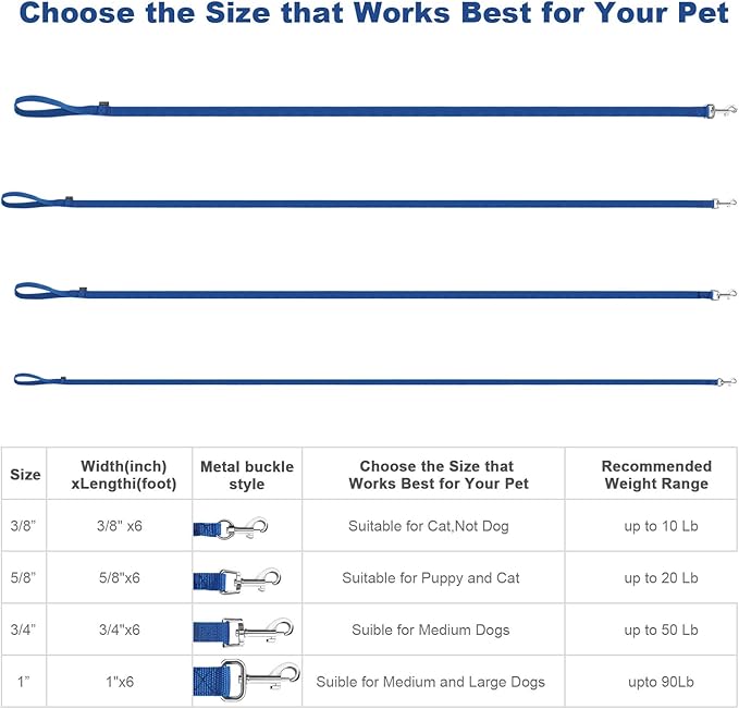 AMAGOOD 6 FT Puppy/Dog Leash, Strong and Durable Traditional Style Leash with Easy to Use Collar Hook, Great for Small, Medium and Large Dogs (1 in x 6 ft(Pack of 1), Blue)