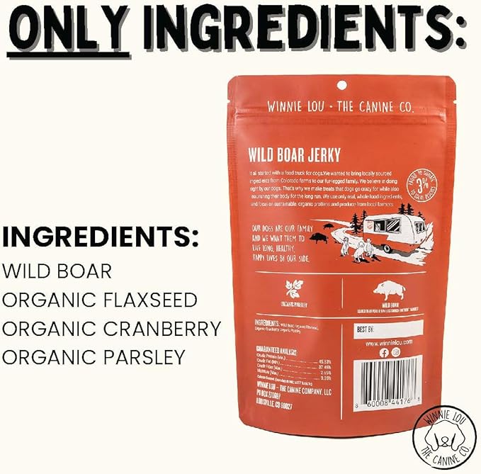 Winnie Lou Organic Jerky - USA Made, Human Grade Wild Boar Dog Treats (2 Pack)