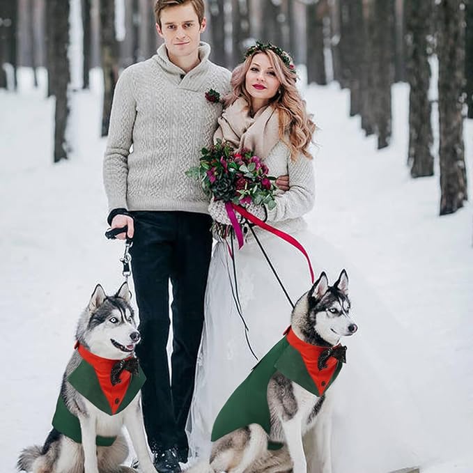 Koser Christmas Dog Tuxedo Suit and Bandana Set - Boys' Dogs Formal Wedding Attire for Large and Medium Dogs: Golden Retriever, Samoyed, Bulldogs