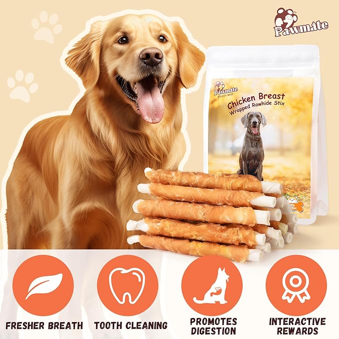 Chicken Wrapped Rawhide Sticks, Long Lasting Dog Treats High Protein Dog Chews Trainning Snacks Natural Chicken Treats for Small Medium Large Dogs 20-21 Count