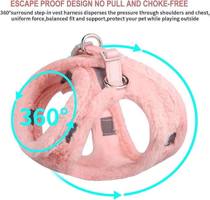 AIITLE Fleece Lined Dog Harness and Leash Set for Walking - Winter Step in Vest Harness,Reflective Bands, Adjustable No Choke Pet Supplies, for Small Dogs and House Cats Pure Pink XS