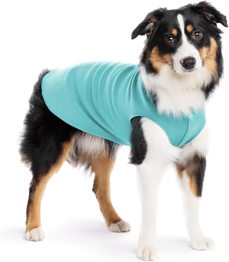 Stretch Fleece Dog Coat, Stretchy Pet Sweater, Machine Washable Pullover for Winter and Fall, Turquoise, 14