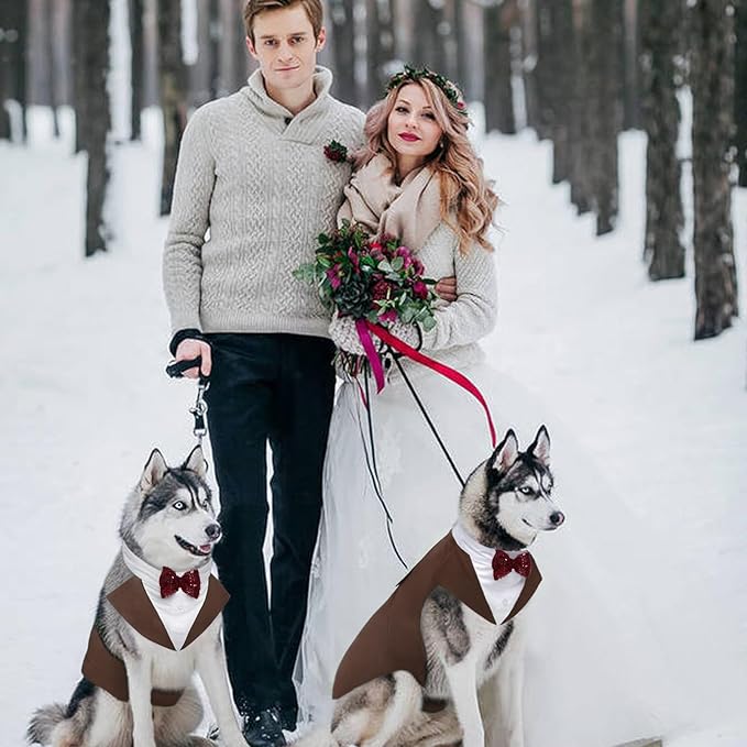 Kuoser Dog Tuxedo Dog Suit and Bandana Set, Dogs Tuxedo Wedding Party Suit, Doggy Prince Bow Tie Shirt Formal Pet Wedding Attire for Large Medium and Small Dogs Golden Retriever Samo Bulldogs