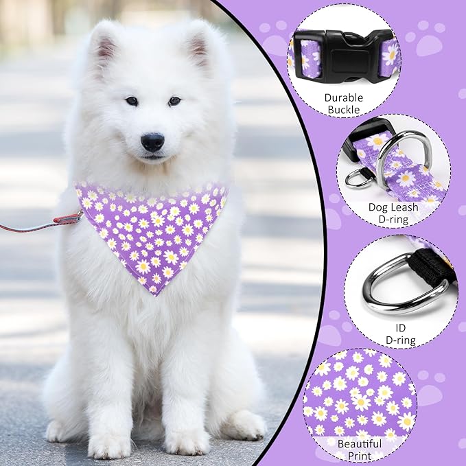 Dog Collars and Bandanas - Soft Adjustable Fancy Floral Boys Girls Puppy Collar for Small Medium Large Dogs.