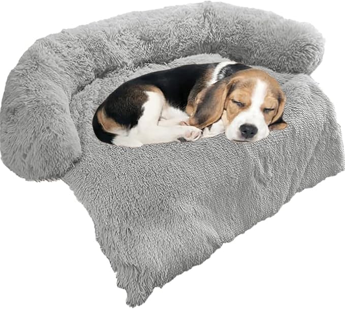 Calming Dog Bed Fluffy Plush Dog Mat for Furniture Protector with Removable Washable Cover for Large Medium Small Dogs and Cats (Small,Grey)