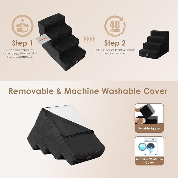 EHEYCIGA Dog Stairs for Bed 18”H, 4-Step Dog Steps for High Bed, Pet Steps for Small Dogs and Cats, Non-Slip Balanced Pet Ramp Indoor, Black