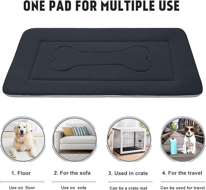 JoicyCo Dog Bed Soft Dog Crate Pad Mat for Medium/Large Dogs 36 in Non-Slip Bottom Washable Dog Sleeping Mattress Pet Beds Cat Bed Kennel Pad, Dark Gray