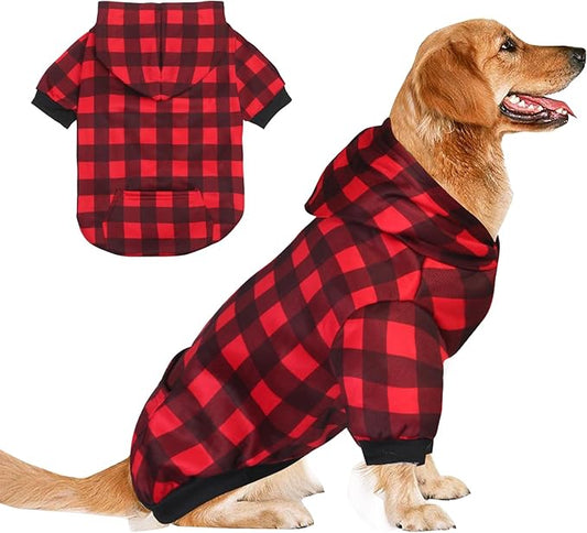 Plaid Dog Sweaters Hoodies Sweatshirts for Dogs Cats, Warm and Soft Cold Weater Coats for Christmas (Red, XX-Large)