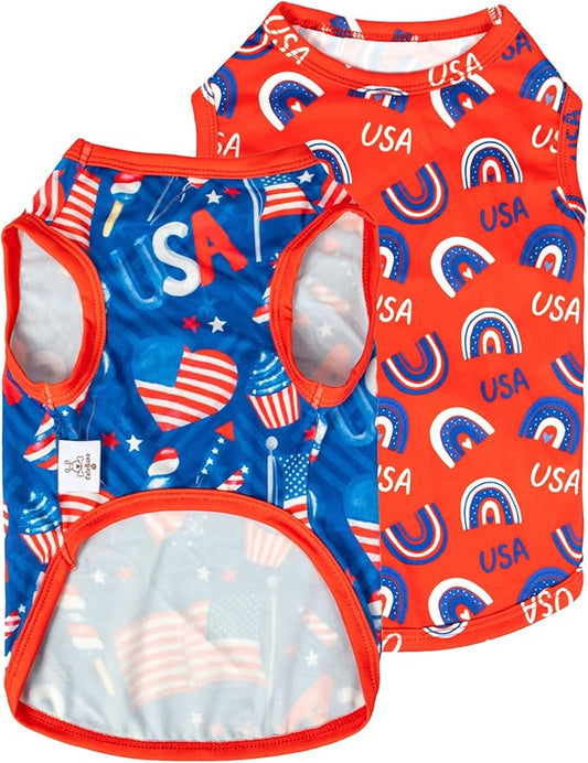 CuteBone 4th of July Dog Shirts 2-Pack Soft Pet Clothes Breathable Summer Vest for Small Puppy and Stretchy Cat Apparel 2BX18XL