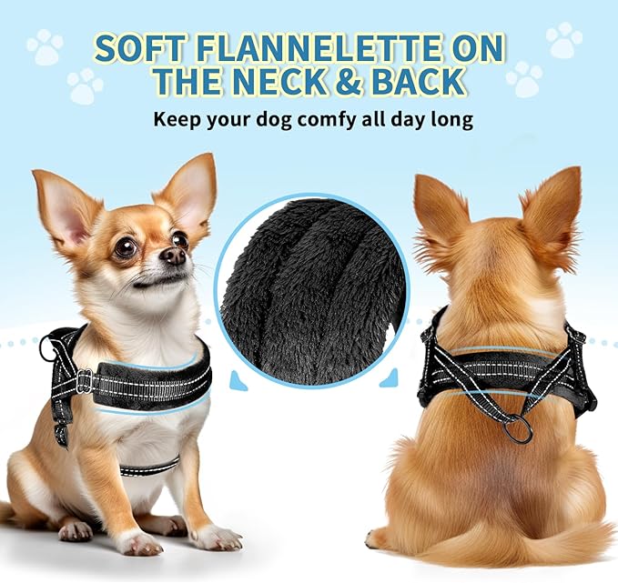 SlowTon No Pull Small Dog Harness and Leash Set, Puppy Soft Vest Harness Neck & Chest Adjustable, Reflective Lightweight Harness & Anti-Twist Pet Lead Combo for Small Medium Dogs (Black, XS)