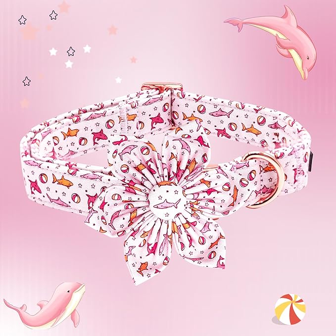 Lionheart Glory Shark Print Pink Collar - Adjustable Soft Dog Collar for Small Dogs