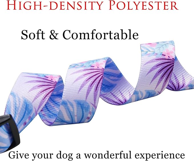 Dog Collar and Leash Set with Bohemia Floral Tribal Geometric Patterns - Soft Ethnic Style Collar Adjustable for Small Medium Large Dogs(Purple Flower Flower Set,L)