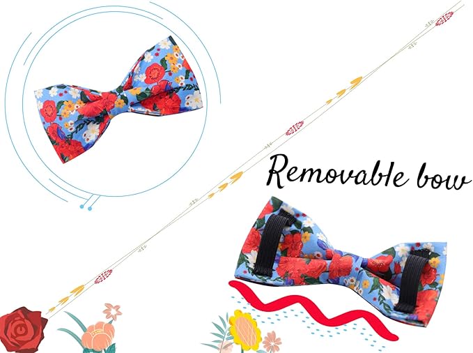 Lionheart glory Floral Print Dog Collar Adjustable Soft Dog Collar with Bowtie, Girl Pet Collars for X-Small Small Medium Large Dogs