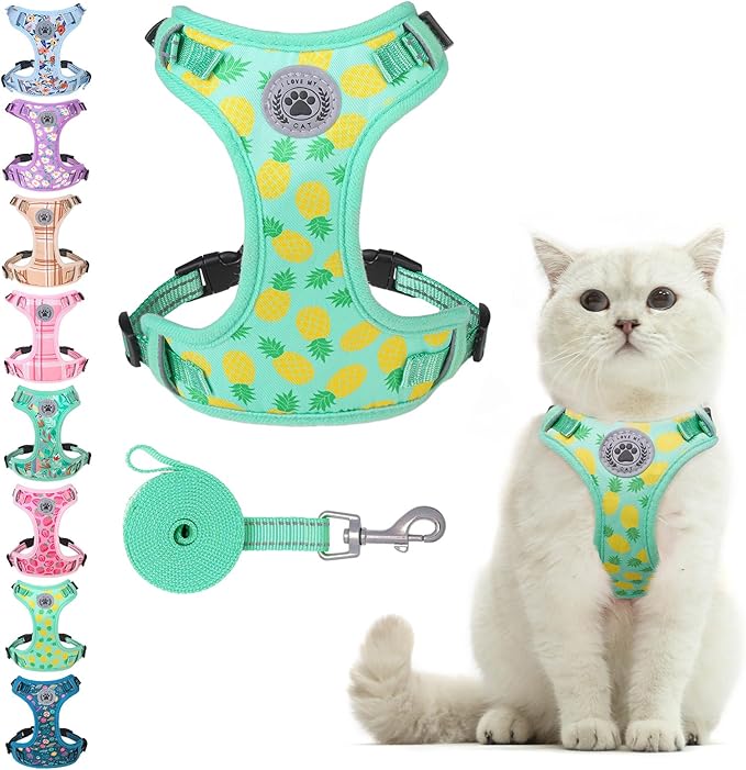 BEAUTYZOO Cat Harness and Leash Set Escape Proof, Medium Cat Vest Harness for Walking, Adjustable Step in Kitten Harnesses for Travel, Soft Lightweight Outdoor Cute Kitten Harnesses, Pineapple M