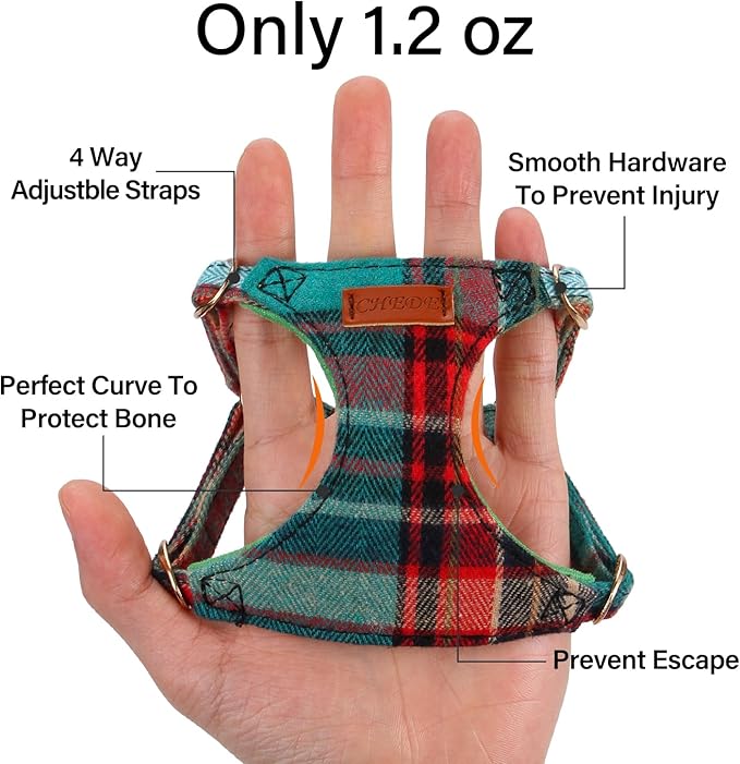 CHEDE No Pull Puppy Harness and Multifunction Dog Leash Set- 8 Colors Soft Adjustable No Choke Escape Proof Cute,Lightweight Pet Vest Harness for Small and Medium Dog (XS, Green Grid)