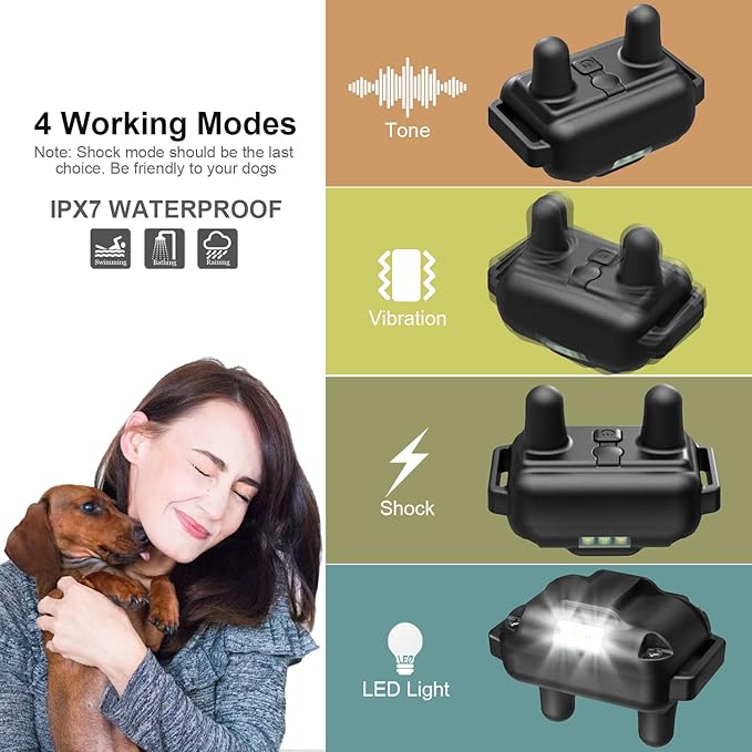 Dog Shock Collar with Remote, Dog Training Electric Collar, Waterproof Rechargeable, 1640ft Dog Shock Collar with LED Light, Beep, Vibration, Shock for Medium/Large 3 Electronic Collars Dogs