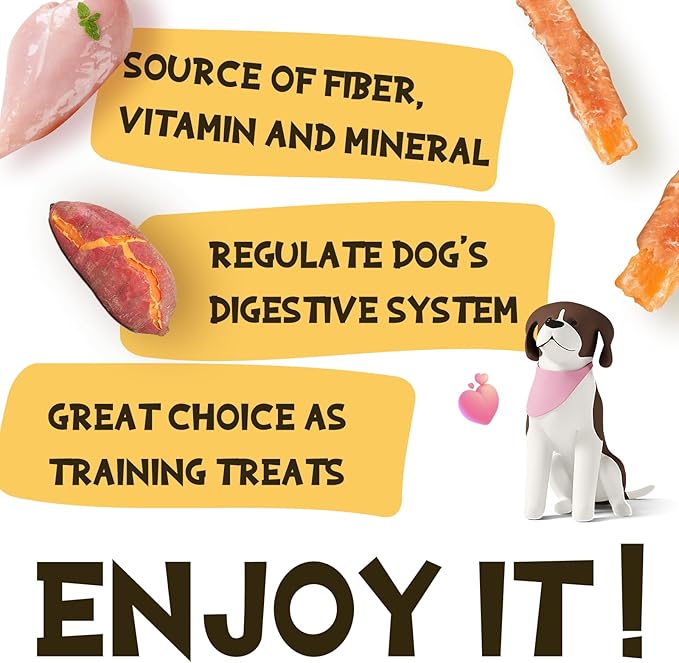 ASMPET Sweet Potato Dog Treats - Chicken Wrapped Fries & Bites, Grain Free Training Snacks for Small to Large Dogs, 10.6 oz