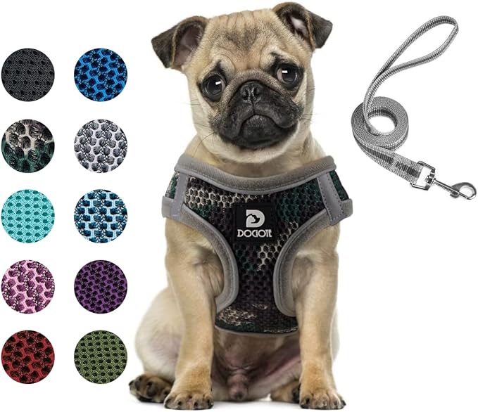 Dog and Cat Universal Harness with Leash - Cat Harness Escape Proof - Adjustable Reflective Step in Dog Harness for Small Dogs Medium Dogs - Soft Mesh Comfort Fit No Pull No Choke