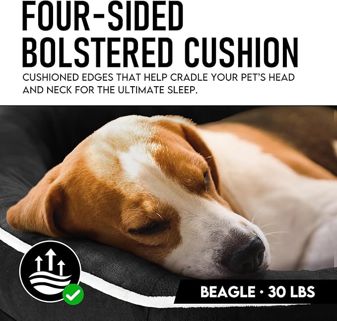 OhGeni Orthopedic Dog Couch Large Sized Pet Beds for Fathers Gifts with Comfort Foam Support, Soft Indestructible Fabric, Machine Washable Waterproof Removable Cover, 35-Inch (Black)