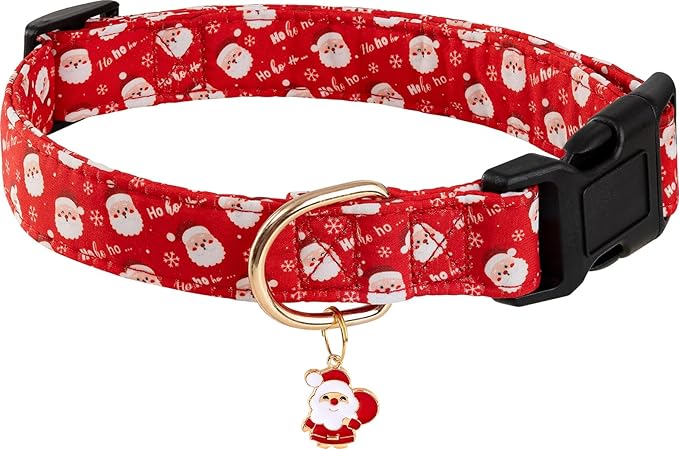 Red Christmas Dog Collar for Small Medium Large Dogs Special Design Cute Red Santa Claus Dog Collar for Girl Boy Dogs Soft Adjustable Santa Claus Puppy Collars for Male Female Dogs S
