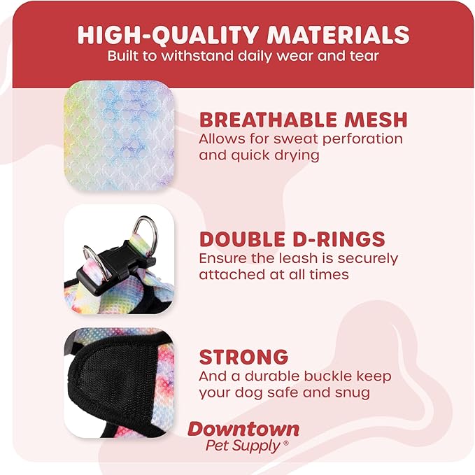 Downtown Pet Supply Step in Dog Harness for Small Dogs No Pull, Large, Tie Dye Traditional - Adjustable Harness with Padded Mesh Fabric and Reflective Trim - Buckle Strap Harness for Dogs