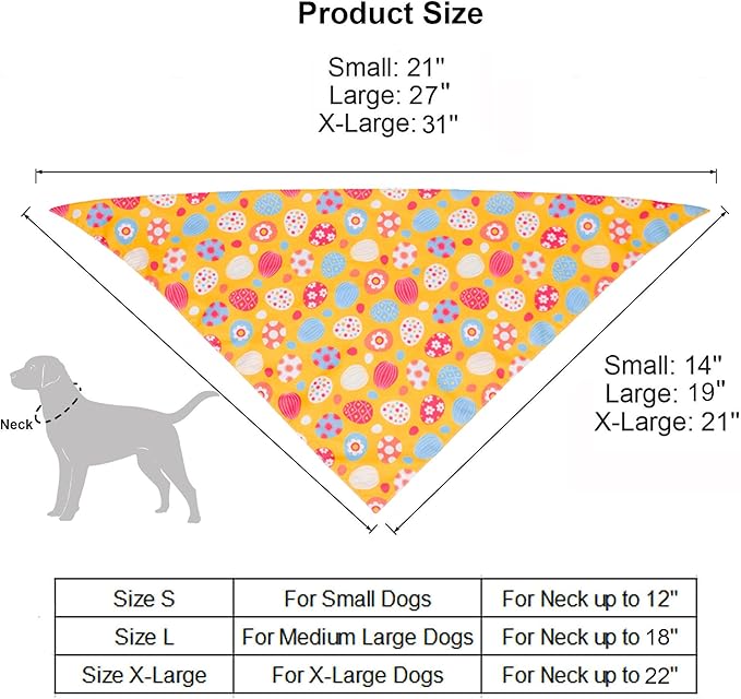 ADOGGYGO Easter Dog Bandana, Multiple Sizes Offered, Reversible Triangle Easter Bandana Scarf for Medium Large Dogs Pets (Large)