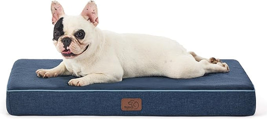Bedsure Memory Foam Dog Bed Medium Size Dogs- Orthopedic Waterproof Pet Beds for Crate with Removable Washable Water-Resistant Cover and Nonskid Bottom - Plush Flannel Fleece Top Pet Mat, Navy