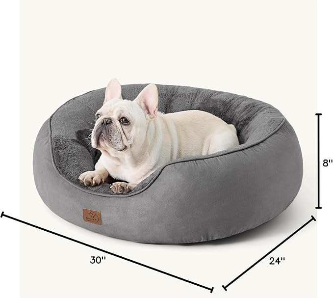 Bedsure Dog Bed for Medium Dogs - Round Washable Medium Pet Bed, Anti-Slip Donut Fluffy Plush Indoor Fur Cat Bed, 30 inches, Grey