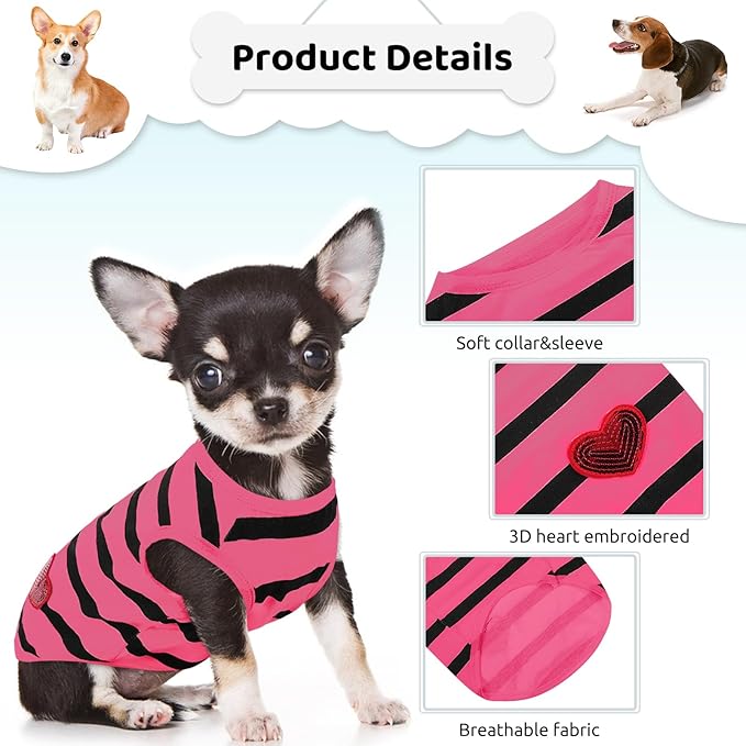 Dog Shirts for Large Dogs Cats, Dog Striped T-Shirts Dog Vest Pet Apparel Tee Shirts Spring Summer Suitable for Small and Medium Large Pets French Bulldog Bichon, Rose XL