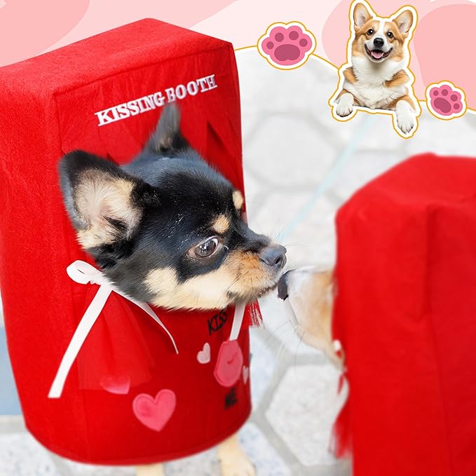 Halloween Dog Costume Kissing Booth Headpiece for Dog and Cats Cute Pup Kissing Booth Pet Headwear Costume Gift for Holiday Birthday Party(Small)
