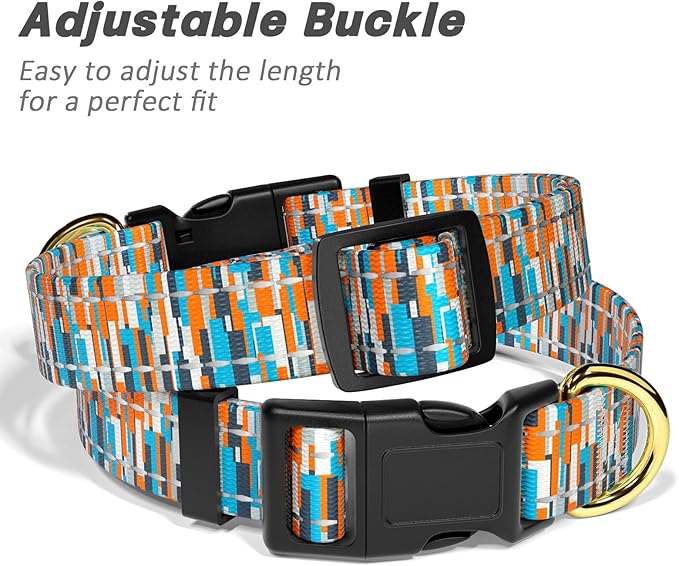 Reflective Dog Collar for Medium Dogs, Cute Boho Adjustable Heavy-Duty Nylon Puppy Collar for Boy and Girl Female, Soft Pet Accessories with Quick Release Buckle, Colorful Spliced