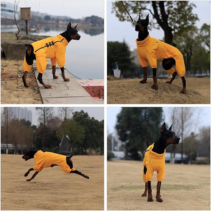 Warm Double Layers Dog Vest - 4 Legs Covered Windproof Waterproof Reflective Coat for Small Medium Large Dogs - Outdoor Skating Costume - Yellow XXL