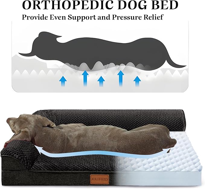 Orthopedic Jacquard Dog Bed for Large Dogs, Waterproof L Shaped Large Pet Sofa Bed with Washable Removable Cover, Non-Slip Soft Warm Comfortable Pet Couch Sleep Mat, 36''X24'' Black