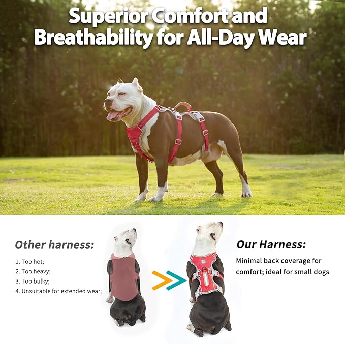 No Escape Dog Harness, Escape Proof Harness, Reflective Harness with Padded Handle, Breathable, Durable, Adjustable Vest for Large Dogs Walking, Training, and Running Gear (Red, L)