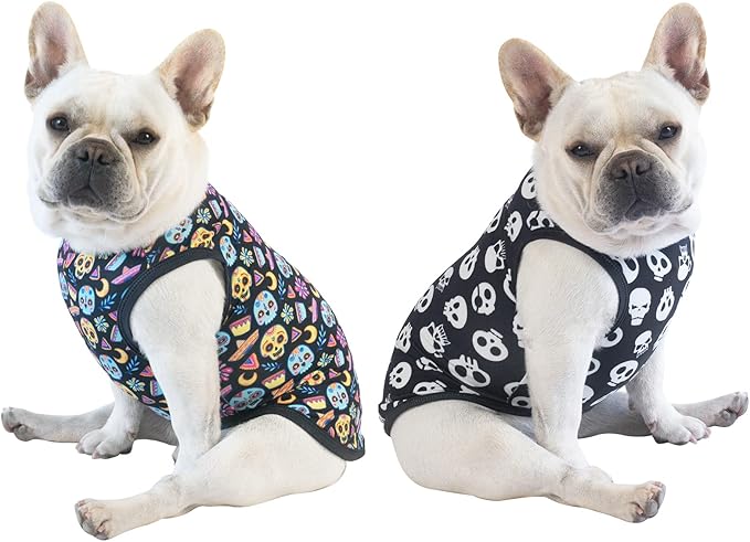CuteBone Halloween Dog Shirts 2-Pack Soft Pet Clothes Breathable Summer Vest for Small Puppy and Stretchy Cat Apparel 2BX07XL