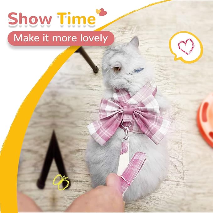 Dog Harness for Small Dogs With Bow and D-Ring - Soft Mesh Adjustable Set for Girl Puppies - Pet Harness and Leash