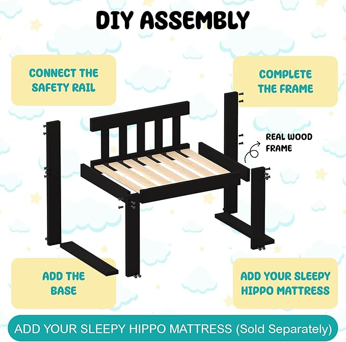 Dog Bed Frame - Wooden Raised Dog Bed Frame ONLY, Human-Style Freestanding Pet Bedside Cosleeper for Dogs & Cats, Wood Bunk Bassinet for Small, Medium & Large Breeds (Medium Profile)