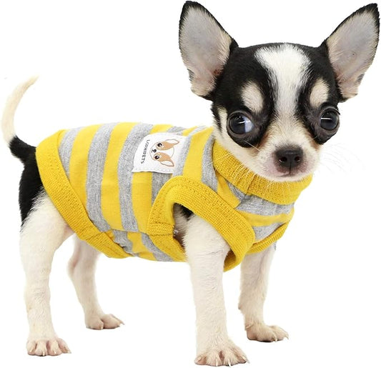 LOPHIPETS 100% Cotton Striped Dog Shirts for Small Dogs Chihuahua Puppy Clothes Tank Vest-Yellow and Gray Strips/XXS