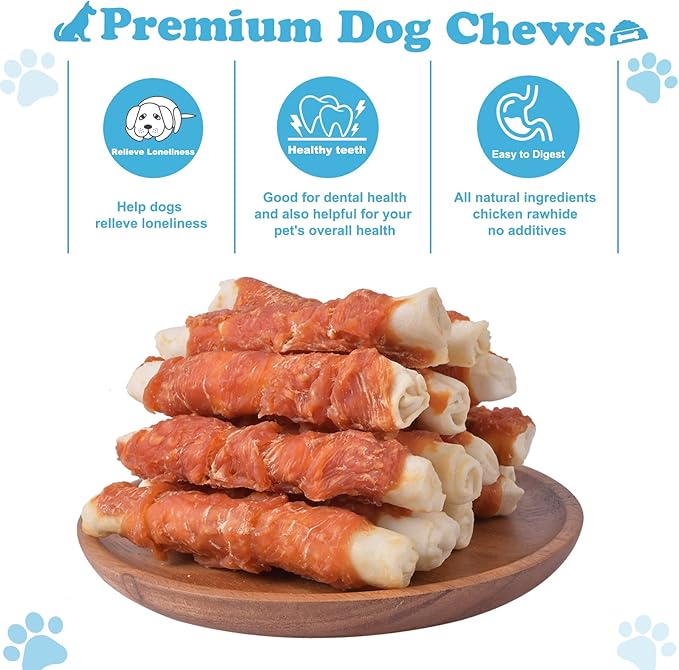 Dog Treats Chicken Wrapped Rawhide Rolls Healthy Dog Chews Long Lasting1 lb/454g
