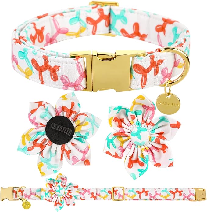 Dog Collar with Flower, Birthday Comfortable Cotton Dog Collar Flower with Metal Buckle, Adjustable Cute X-Large Collar for Girl Dog, XL