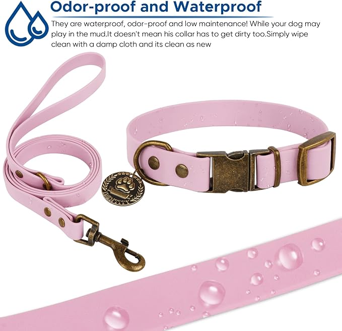 Wisedog Dog Collar and Leash Set Combo: Adjustable Durable Pet Collars with Dog Leashes for Small Medium Large Dogs,Includes One Bonus of Poop Bag Holder (L, Pale Pinkish Purple)