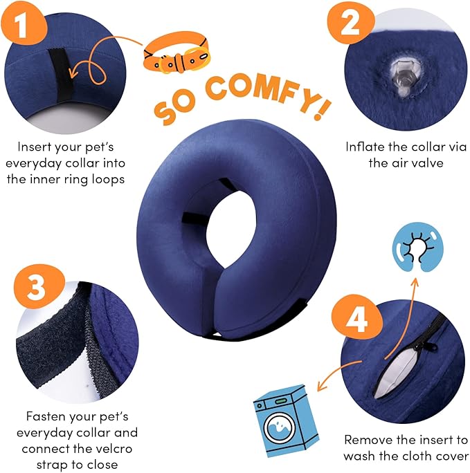 BENCMATE Protective Inflatable Collar for Dogs and Cats - Soft Pet Recovery Collar Does Not Block Vision (Small, Navy Blue)