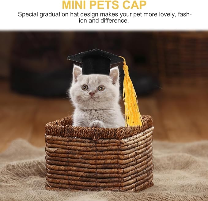 KESYOO 4pcs Mini Graduation Cap Pet Graduation Caps Small Dog Graduation Hats with Yellow Tassel Pet Graduation Costume for Dogs Cats Holiday Costume Accessory