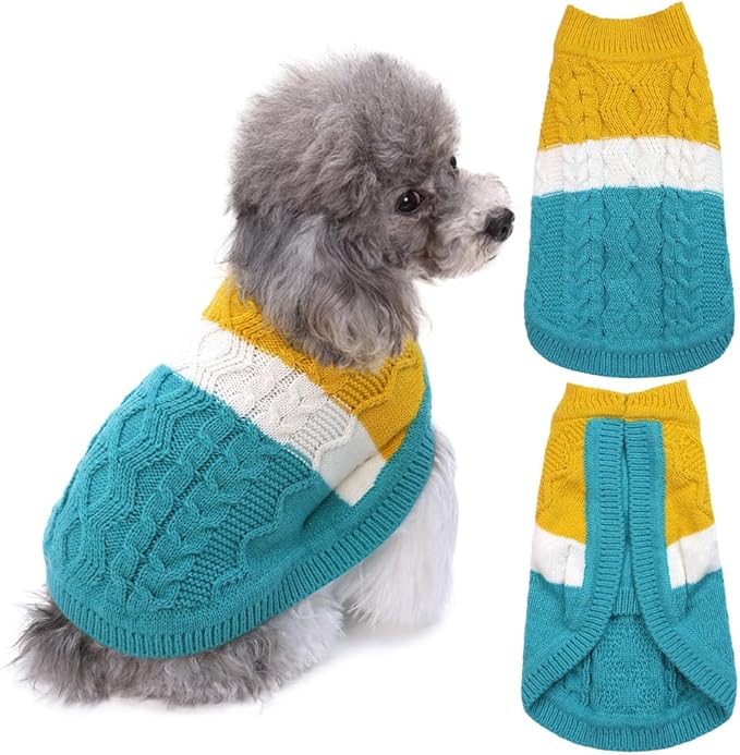 Knitted Dog Sweater - Color Block Warm Dog Clothes Pet Winter Coat, Thick Puppy Outfits Cat Apparel for Small Medium Dogs Cats Boy Girl Pet (X-Large)